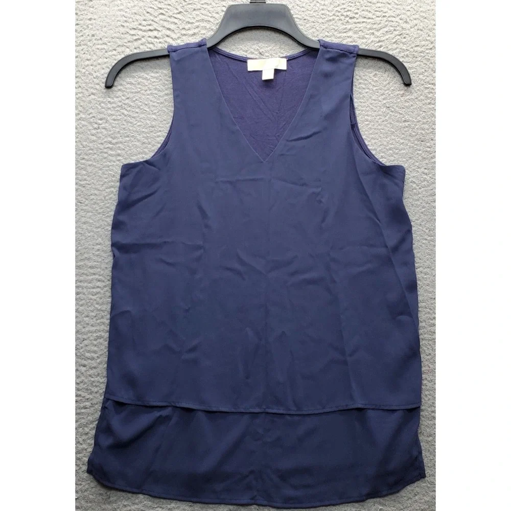 Michael Kors Tank Top Womens Small Navy Sleeveless Layered Hem V-Neck Pullover